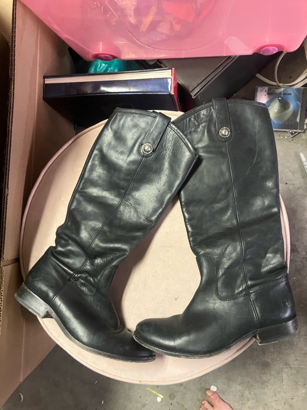 Frye Black Leather Knee-High Riding Boots